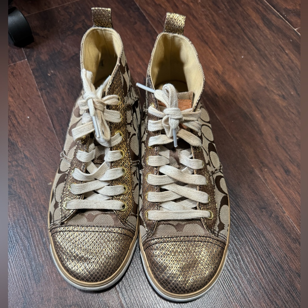 Coach Gold/Snakeskin Patterned High Tops Size 5.5